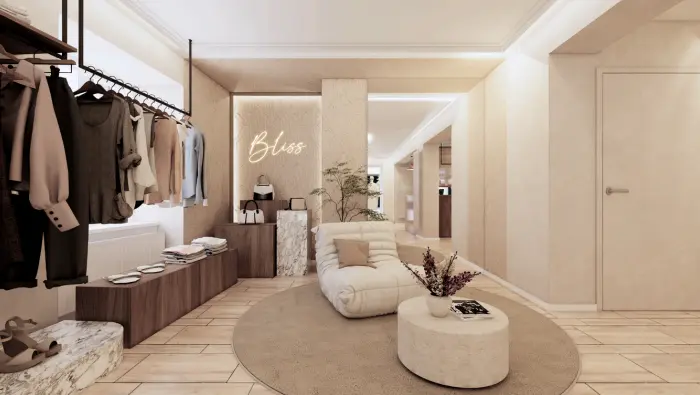 Illustration de l'intérieur de la boutique Bliss