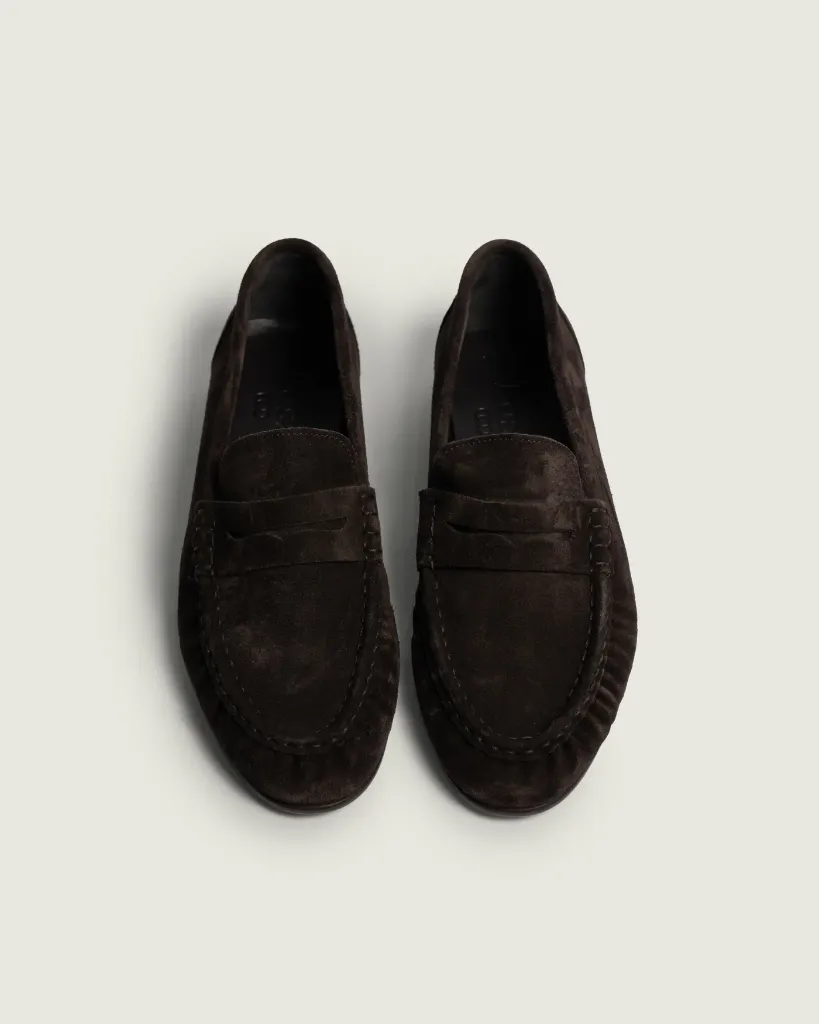 Posa-Penny-loafer-wrinkle-suede-dark-brown-dessus.webp