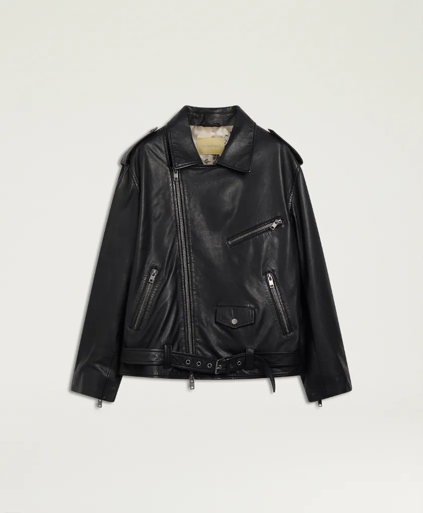 Momoni-Blouson Lond Coat en Cuir Noir seul.webp