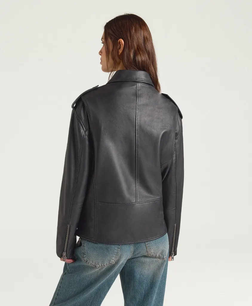 Momoni-Blouson Lond Coat en Cuir Noir Dos.webp
