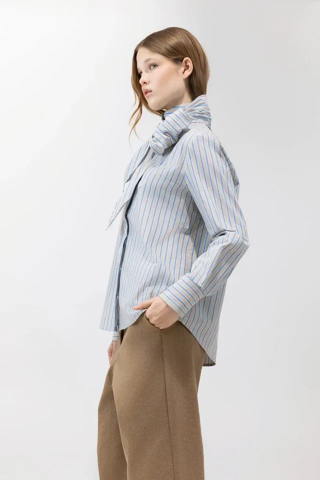 PSOPHIA Chemise Oxford rayée avec col officier en nœud.webp