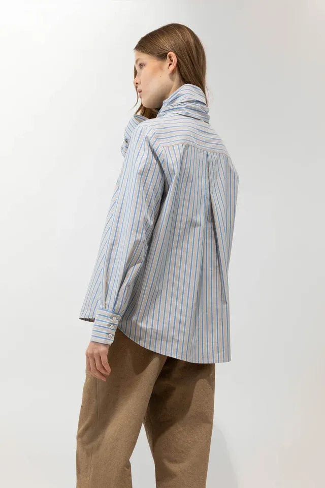 PSOPHIA Chemise Oxford rayée avec col officier en nœud dos.webp