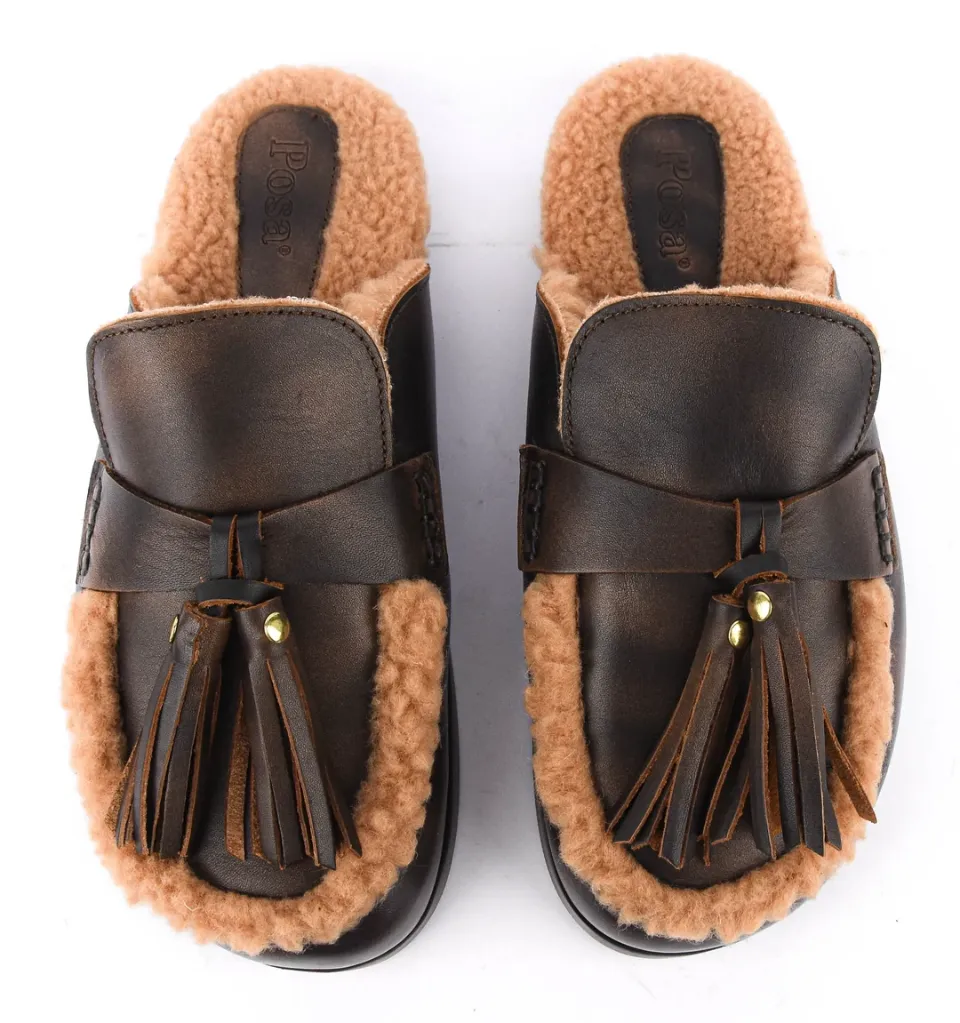 Posa Ranch Tassel Mule en Cuir coffee.webp