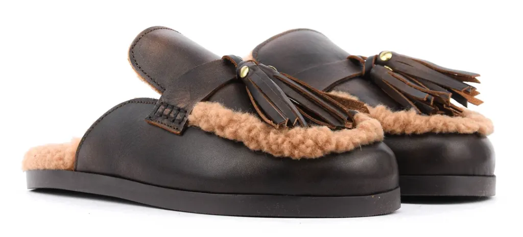 Posa Ranch Tassel Mule en Cuir coffee coté.webp