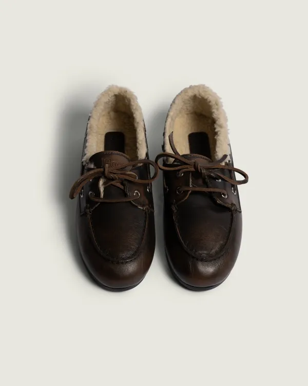 Posa Boat Loafer Brushed - Fur leather Coffee haut.webp