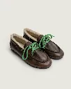 Posa Boat Loafer Brushed - Fur leather Coffee avec lacets verts.webp