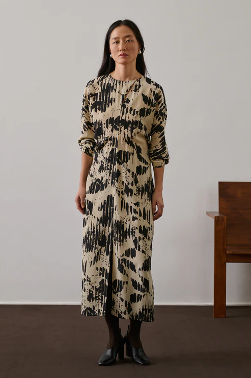 SOEUR Robe Francine Crêpe de Soie Jaune Pâle/Noir (38)