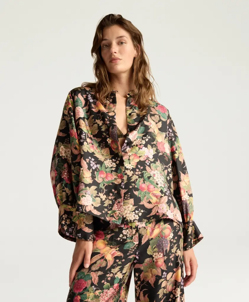 MOMONI Chemisier Lucy Twill de Soie Imprimé Multicolore Noir