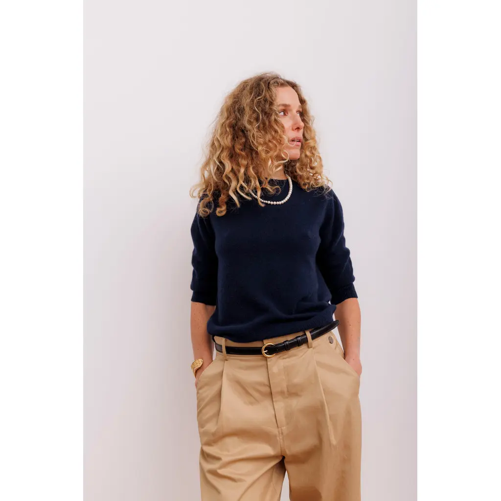 BETA Pull Anna Lady Sleeve O-Neck Cachemire Navy