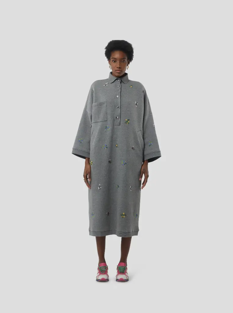 HEIMSTONE - Robe Milo Molleton Gris Brodé Perlé 