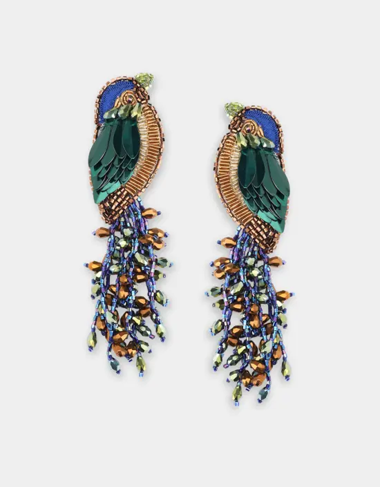 [Bijoux] OLIVIA DAR Boucles D'Oreilles Martin-Pêcheur Vert Forêt