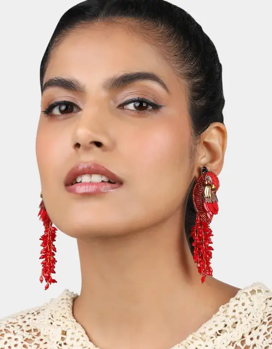 OLIVIA DAR Boucles D'Oreilles Martin-Pêcheur Rouge