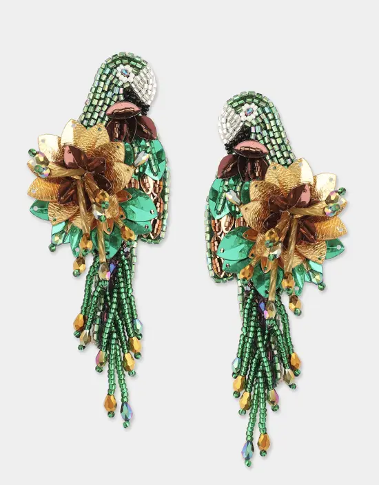 [Bijoux] OLIVIA DAR Boucles d'Oreilles Perroquet Green
