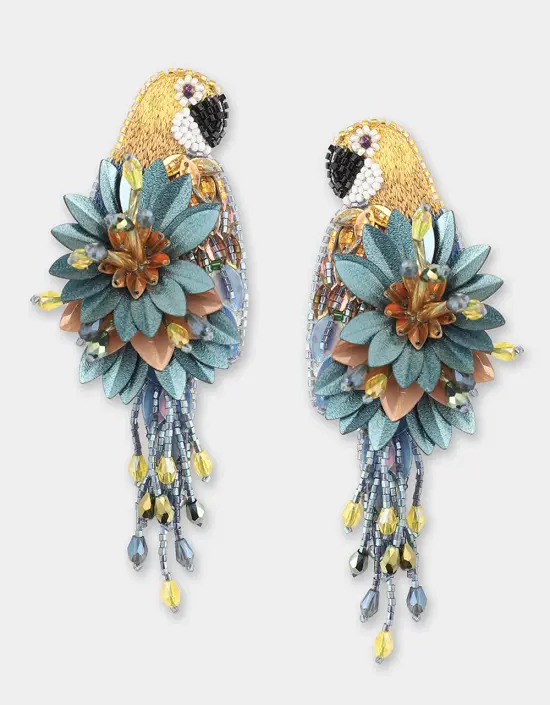 [Bijoux] OLIVIA DAR Boucles d'Oreilles Perroquet Yellow/Denim