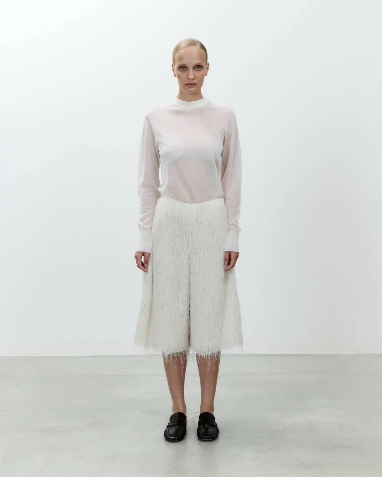 ALYSI Long Bermuda à Franges Meringue