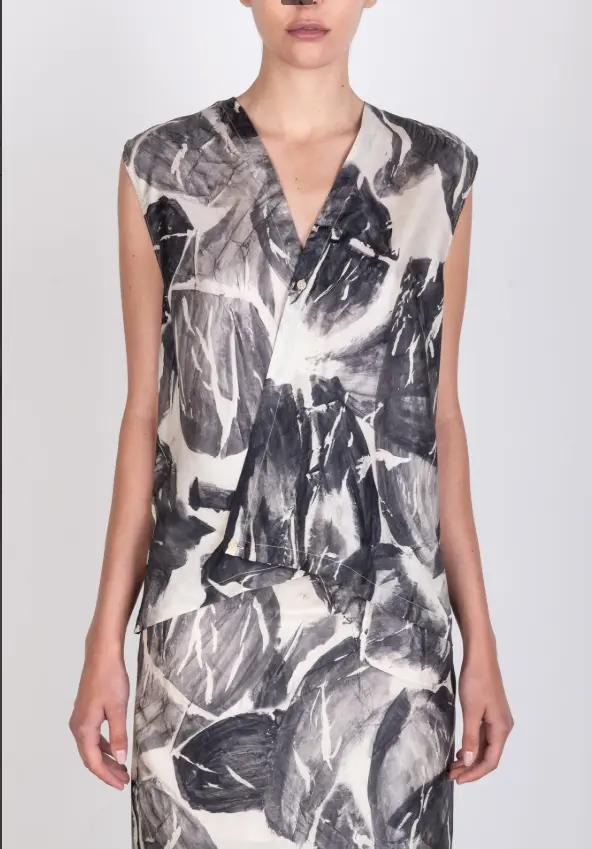 ALYSI Gillet Blouse Imprimé Gravure Brossée Noir (38)