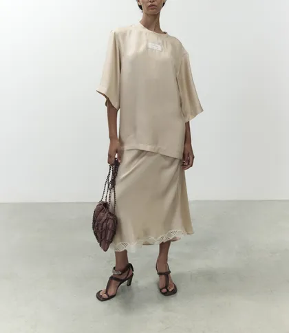 ALYSI Jupe en Soie Pétale Nude (38)