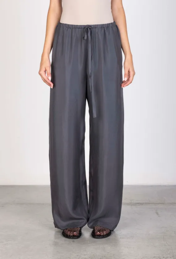ALYSI Pantalon Fluide en Soie Asphalte (38)