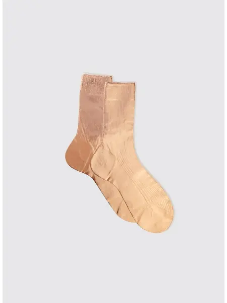 MARIA LA ROSA Chaussettes Italiennes en Soie à Nervures Laminées Rosa
