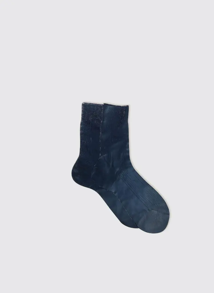 MARIA LA ROSA Chaussettes Italiennes en Soie à Nervures Laminées Navy