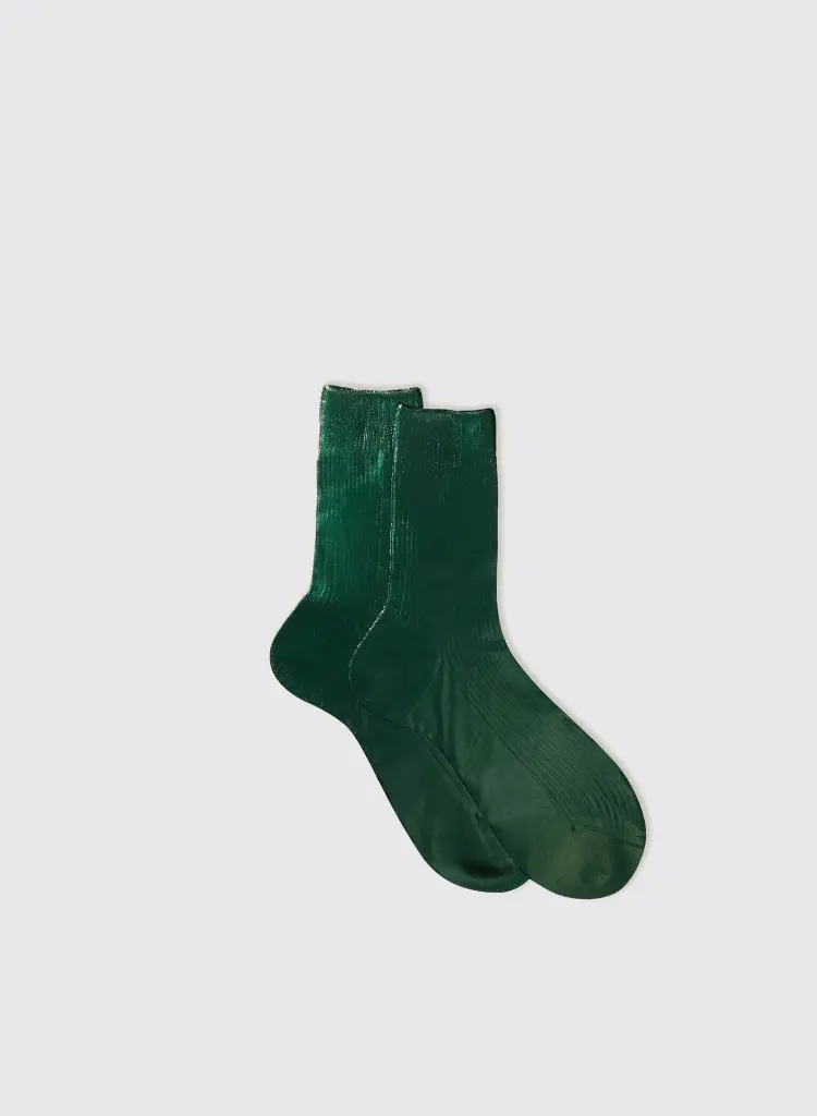 MARIA LA ROSA Chaussettes Italiennes en Soie à  Nervures Laminées Forest Green