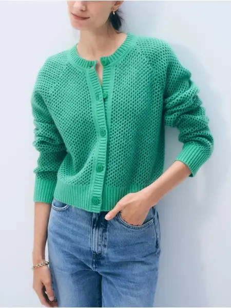 WHITE+WARREN Cardigan Cachemire Mesh Retro Green - Ivy Green