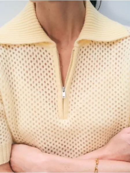 WHITE+WARREN Polo Cachemire Mesh Lemonade Taille S
