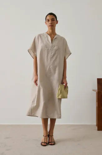 SOEUR Robe Ilsa en lin et coton Mastic (38)