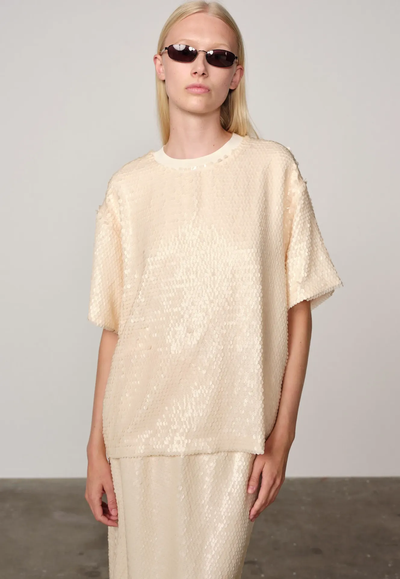 HERSKIND T-Shirt Larsson Sequins Crème