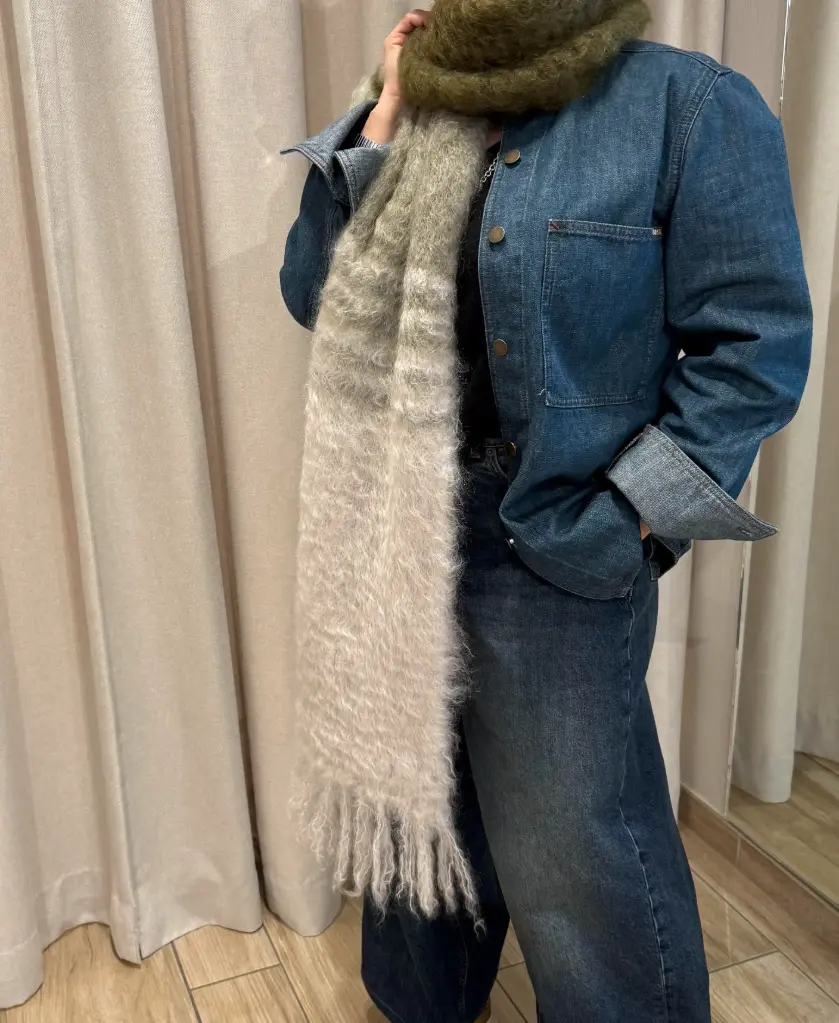 LULAH Echarpe Colorblock Fluffy Tassels Linen + limpopo + pineview and sage