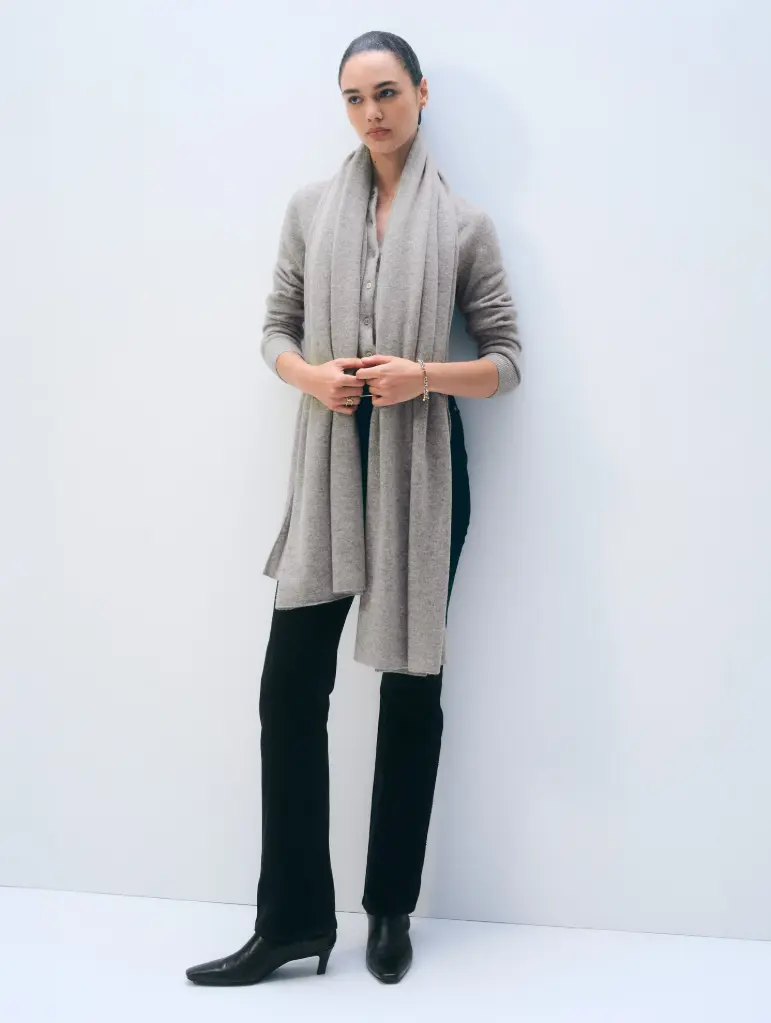 WHITE + WARREN Echarpe Cachemire Travel Wrap Grey Heather