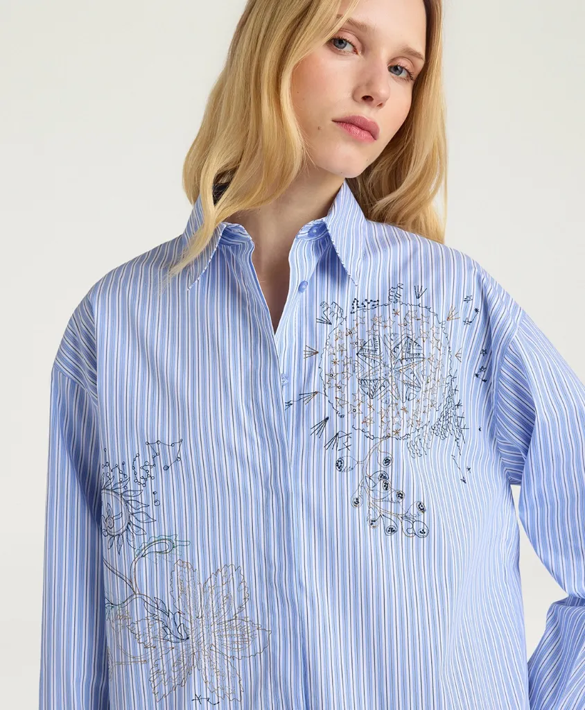 MOMONI Chemise Jokla Brodée Lignée Baby Blue (36)