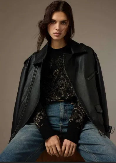 [AW26] MOMONI Blouson Long Perfecto en Cuir Souple Black (38)