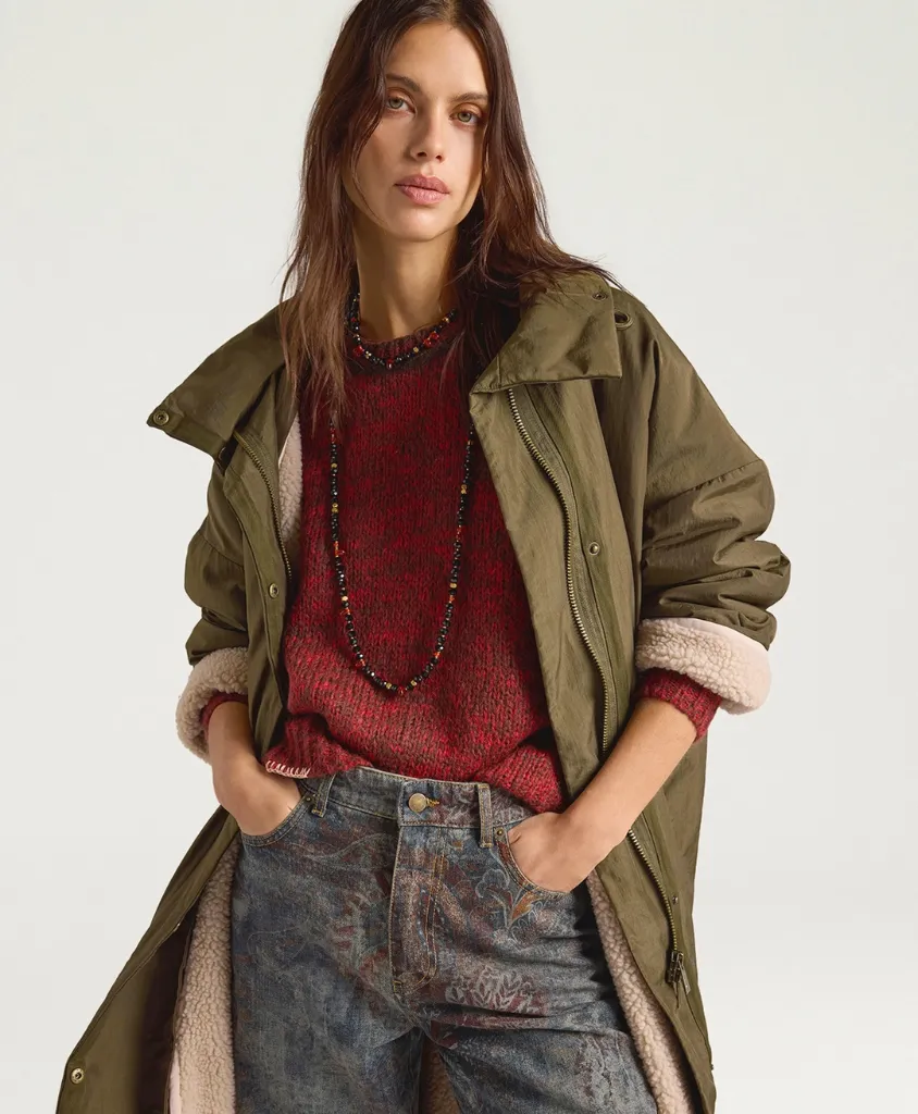 MOMONI Manteau Parka Kjara Vert Militaire avec Doublure en Teddy Amovible (36)