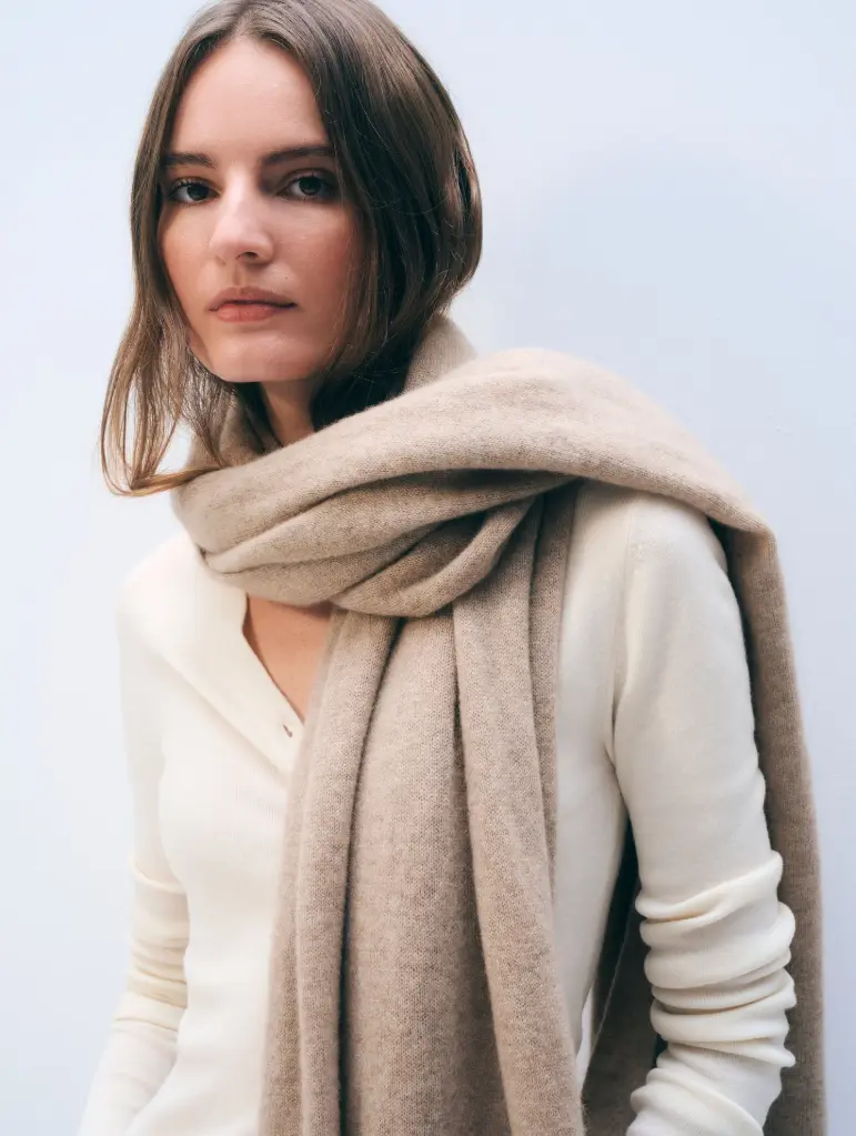 [AW25] WHITE + WARREN Echarpe Cachemire Travel Wrap Taupe Heather