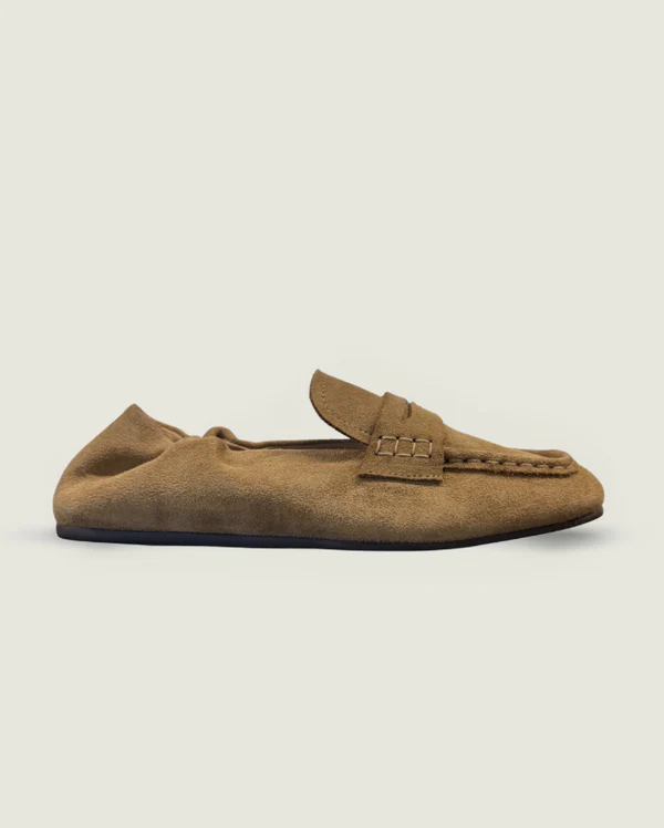 POSA Mocassins Penny Loafer Square en Suède Light Camel