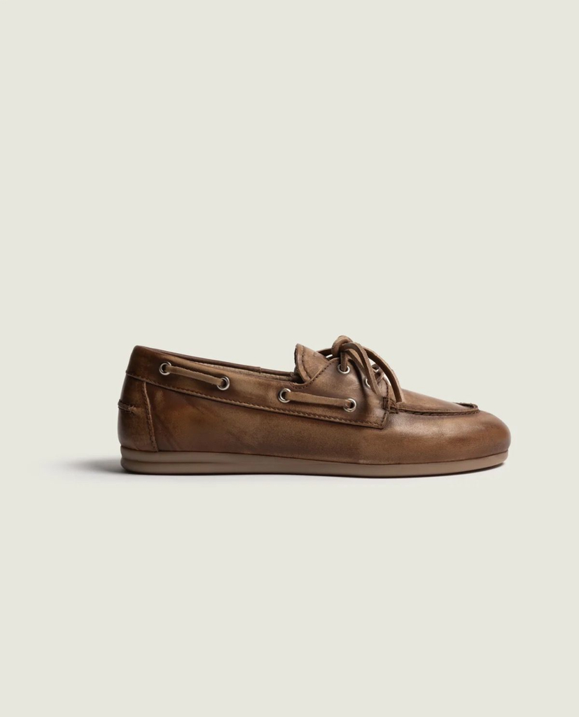 POSA Mocassins Boat Loafer Brushed en cuir Noisette (38)