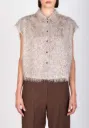 ALYSI Gilet Manches Courtes à Franges Nude