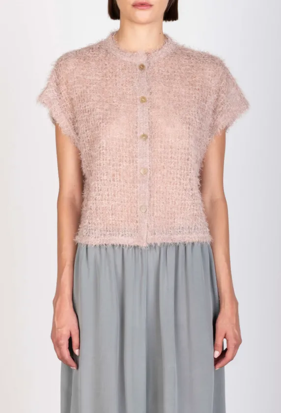 ALYSI Cardigan Manches Courtes Fuzzy Nude (40)