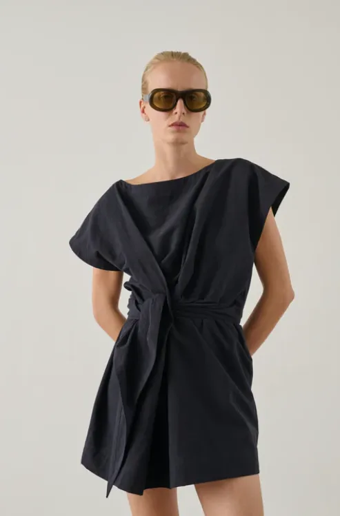 SOEUR Robe Courte Hallie Nouée Bleu Nuit