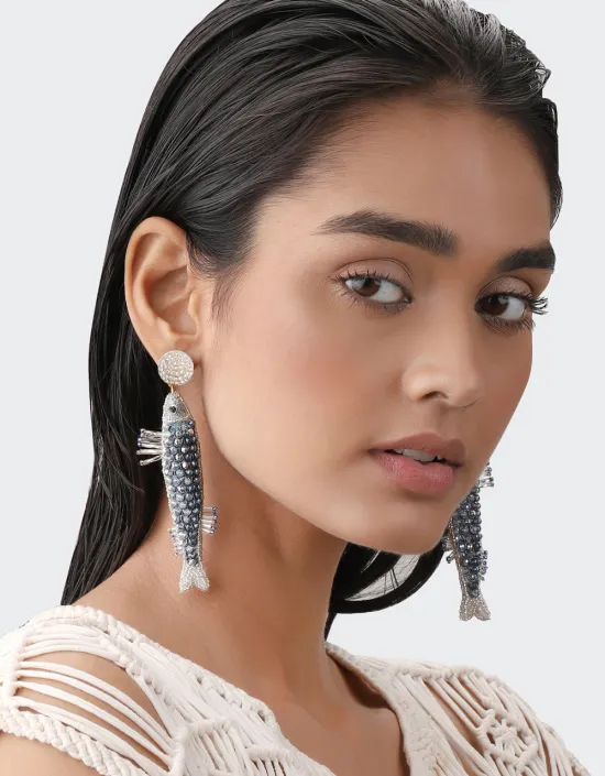 OLIVIA DAR -  Lucky Fish Blue Boucles d'Oreilles