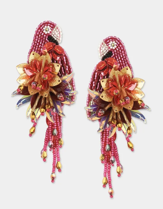 [Bijoux] OLIVIA DAR Boucles d'Oreilles Perroquet Fuchsia