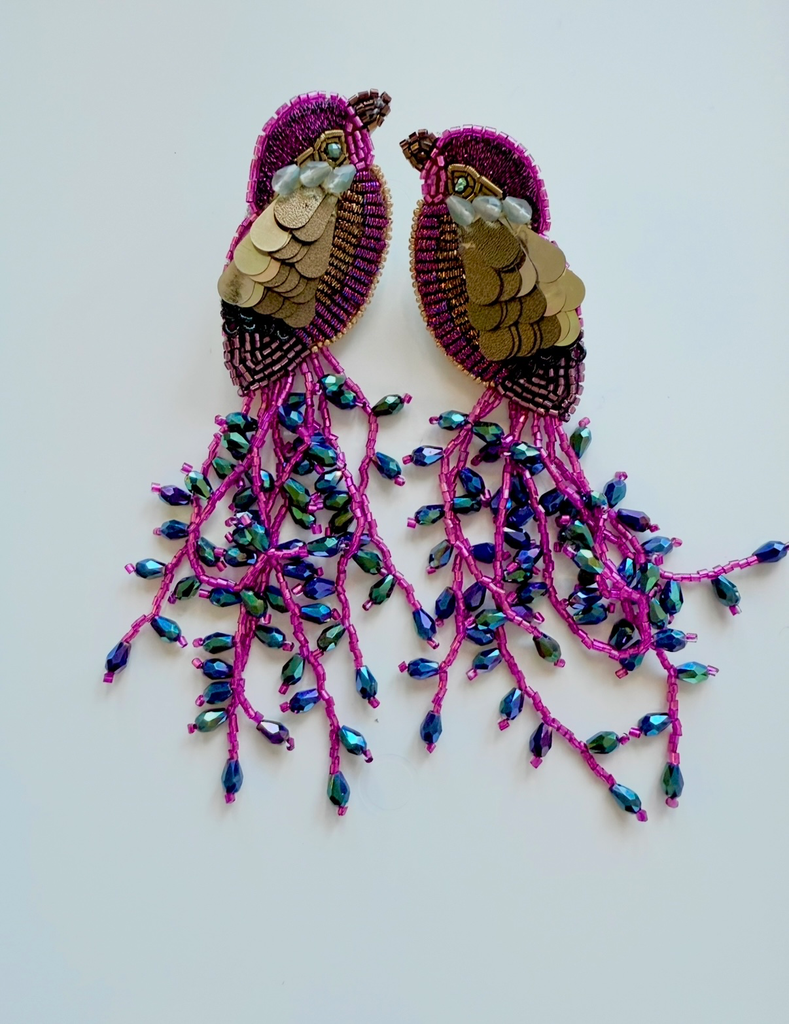 [Bijoux] OLIVIA DAR Boucles d'Oreilles Martin Pêcheur  Bronze/Fuchsia