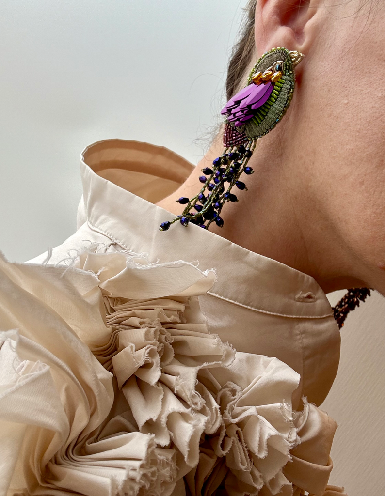 [Bijoux] OLIVIA DAR Boucles d'Oreilles Martin Pêcheur Sauge