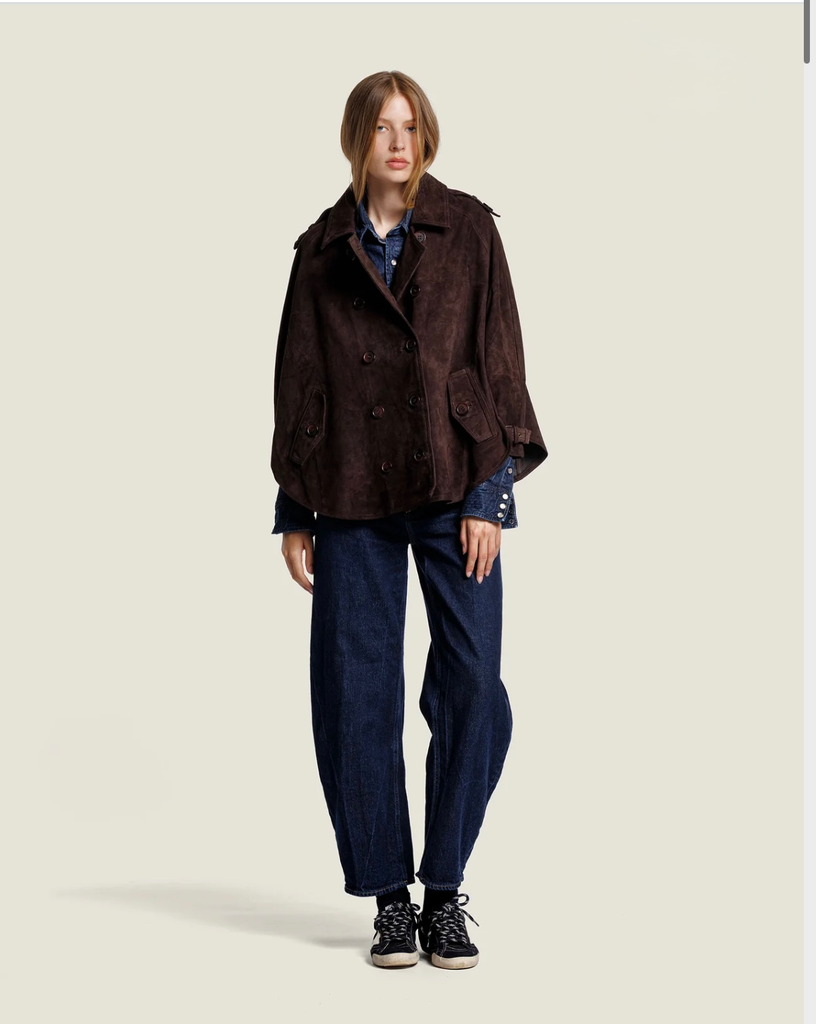 ALTER EGO Blouson Cape BIBI en Suède Dark Brown (M)