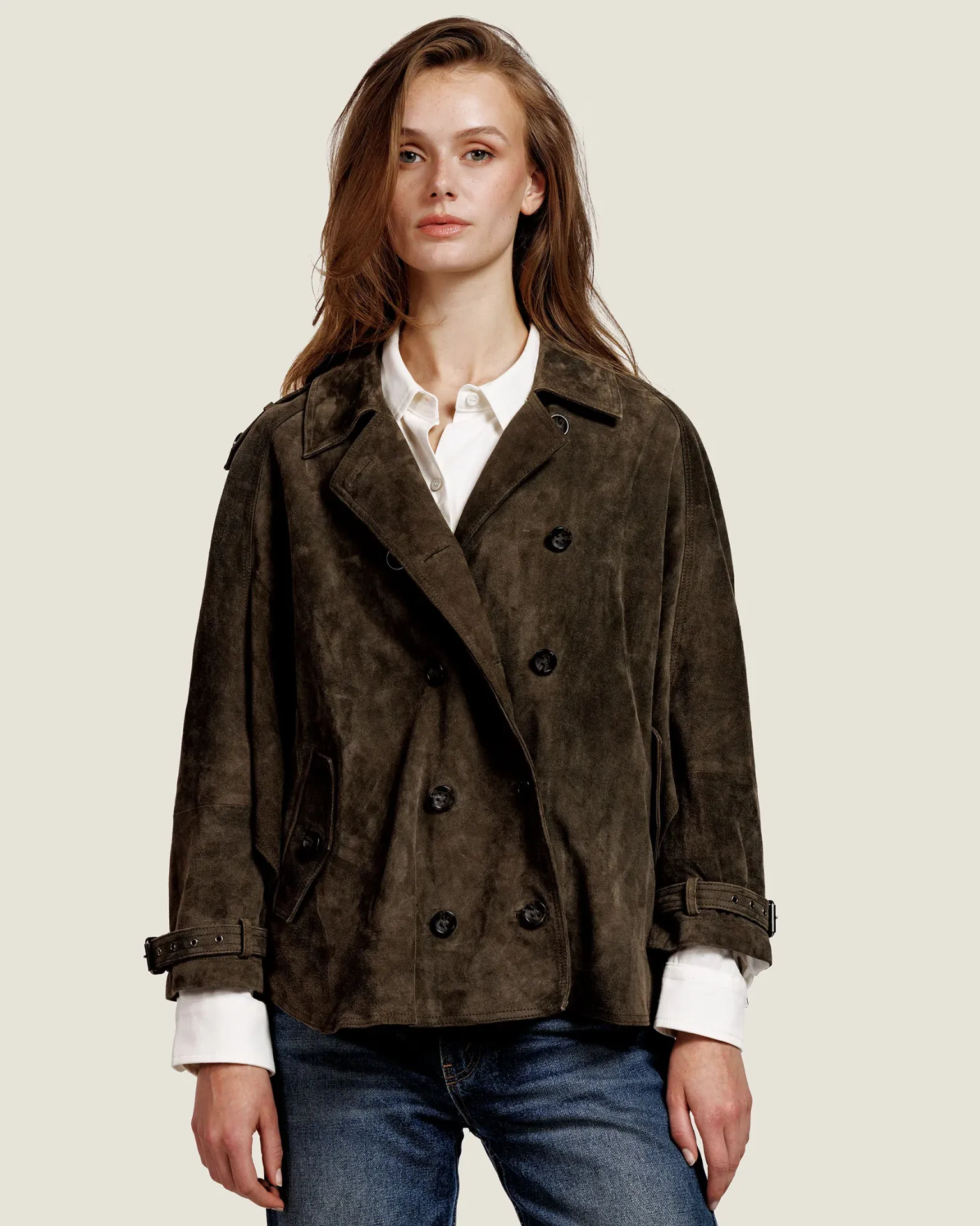 ALTER EGO Blouson Cape BIBI en Suède Dark Brown