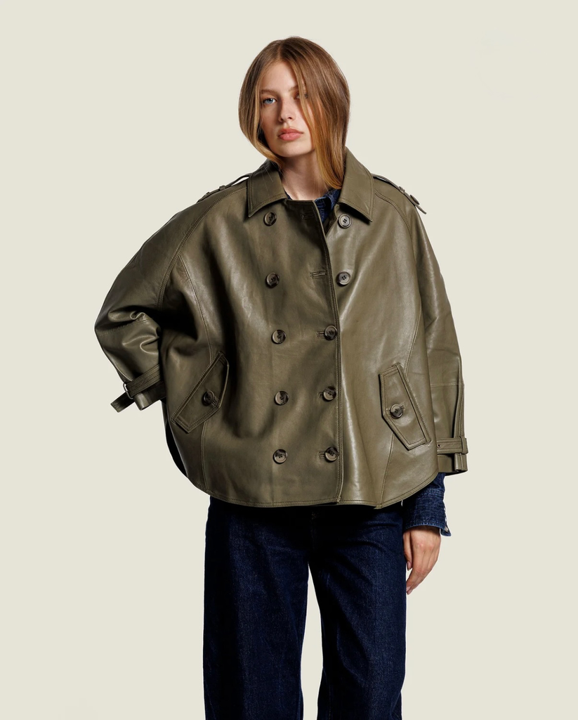 ALTER EGO Blouson BIBI en Cuir Olive (XS)