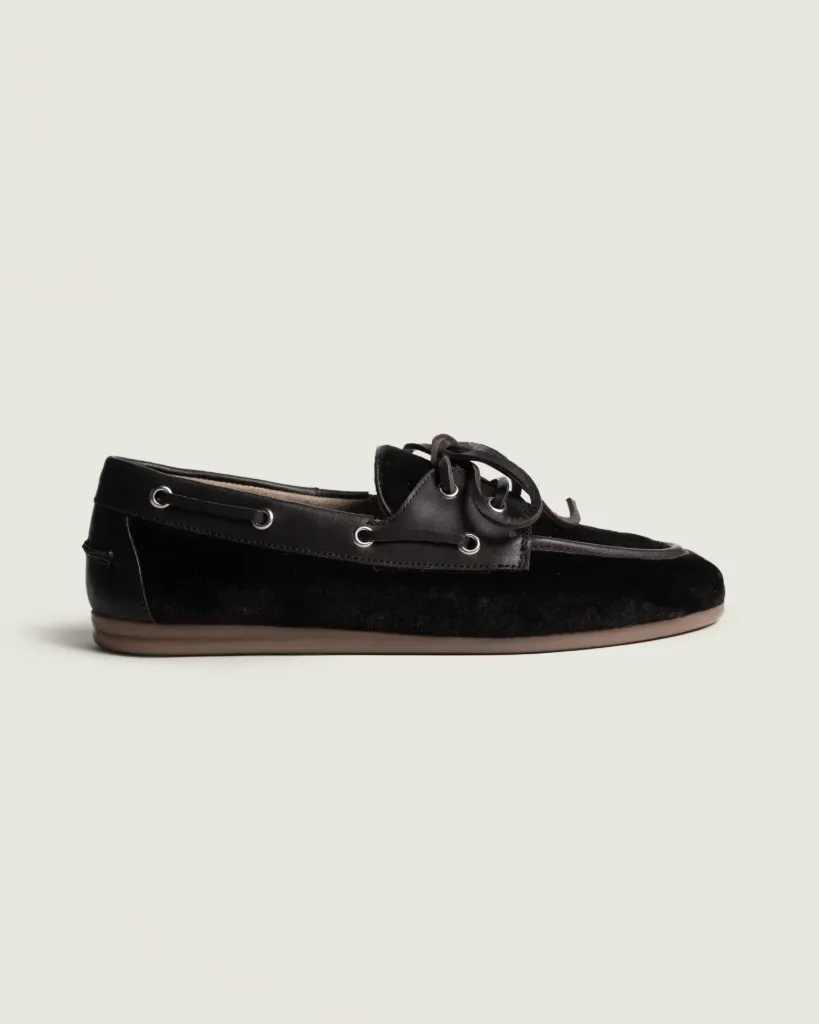 POSA AW 26 Boat Loafer Brushed Fur Suède Coffee/DarkBrown