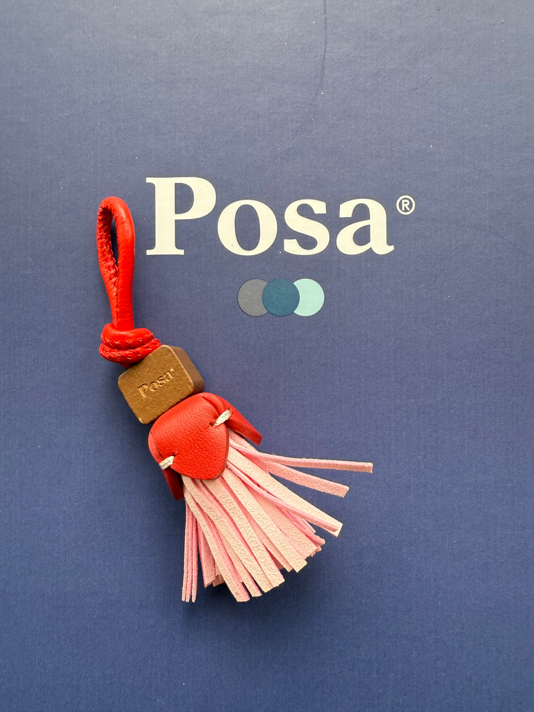 POSA Charms en Cuir Fleur Long Pompon Rose et Rouge