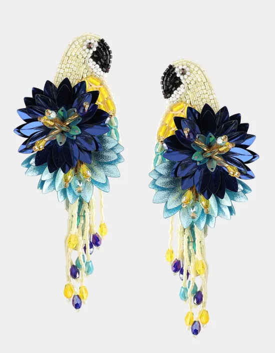 [Bijoux] OLIVIA DAR Boucles d'Oreilles Perroquet Yellow/Navy